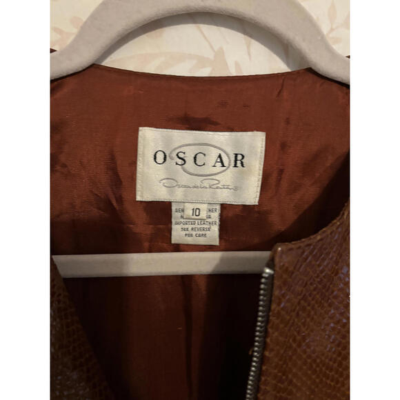 Oscar de la Renta Brown Exotic Leather Zip-Up Jacket Size 10 - Picture 3 of 6